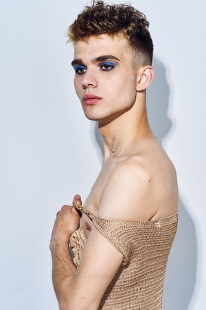 ethics man with female cosmetics transgender lgbt fashion posing