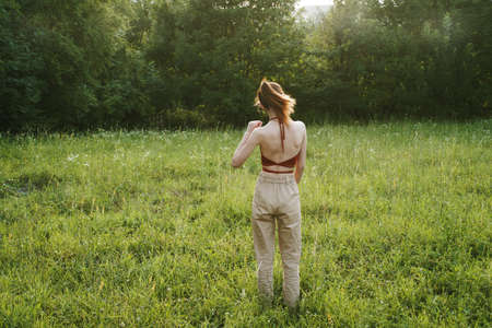 woman outdoors leisure fun summer fresh airの写真素材