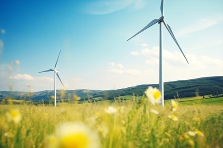 Alternative ecological technology turbine wind renewable flower landscape windmill energy environment natureの素材