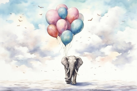 Animal print graphic elephant cartoon ballon illustration baby cute drawing characterの素材