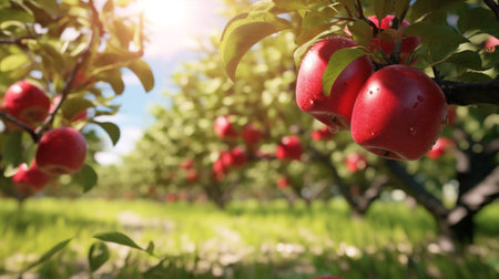 Tree orchard nature red ripe gardening apple fruit autumn foodの素材