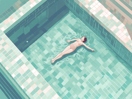woman water swim pool illustration young ocean girl summer person holiday. Generative AI.の素材
