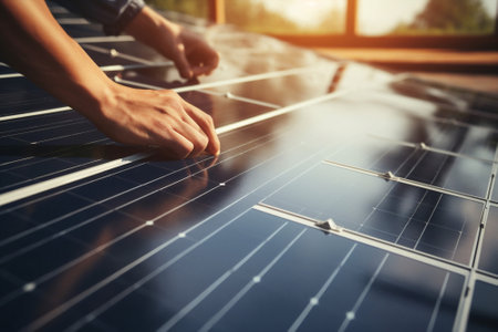 Photovoltaic climate renewable power energy solar windmill ecological panel electricityの素材