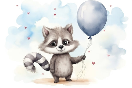 Raccoon illustration animal cute drawn baby natureの素材