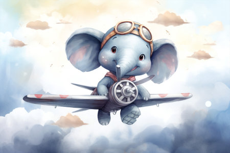 Animal baby graphic print drawing cartoon cute ballon character art elephant illustrationの素材