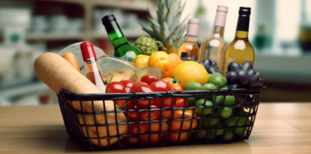 food delivery basket retail market shop shopping store grocery supermarket. Generative AI.の素材