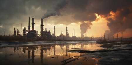 Energy refinery ecology factory chimney production pollution plant industrial smokeの素材