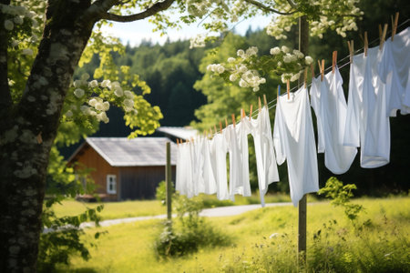 Rope dry white laundry clean clothesline summer line cotton clothesの素材