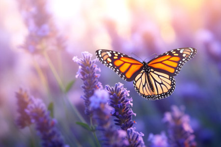 Lavender butterfly field plant beauty blue garden macro nature violet summer flower purpleの素材