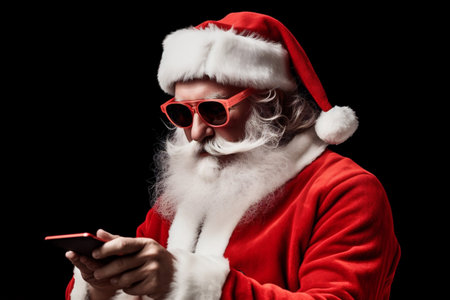 aged man phone smartphone christmas merry claus santa holiday year mobile. Generative AI.の素材