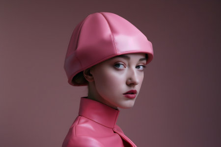 fashion woman art creative hat portrait head glasses colourful beauty latex. Generative AI.の素材
