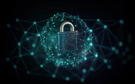 information cyber protection cyberspace network digital technology lock system security. Generative AI.の素材