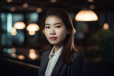 copy woman confident office portrait happy corporate asian businesswoman space business successful. Generative AI.の素材