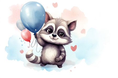 Baby cute nature raccoon drawn illustration animalの素材