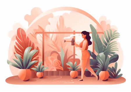 woman hobby gardener houseplant entrepreneur indoor job flower pot florist botanist. Generative AI.の素材