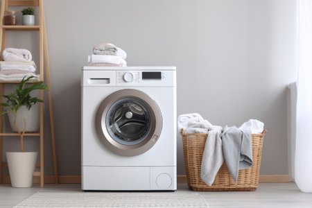 Housework laundry basket cleaning home modern housekeeping machine domestic householdの素材