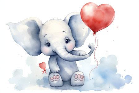 Illustration print art elephant ballon drawing animal character cute cartoon graphic birthday babyの素材