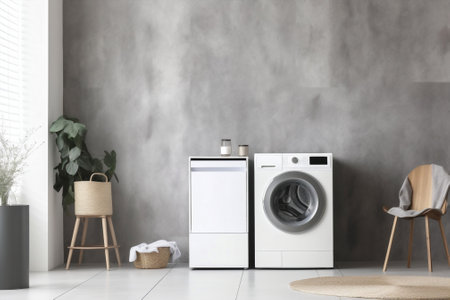 Modern machine household cleaning housekeeping home basket dirty housework domestic laundryの素材