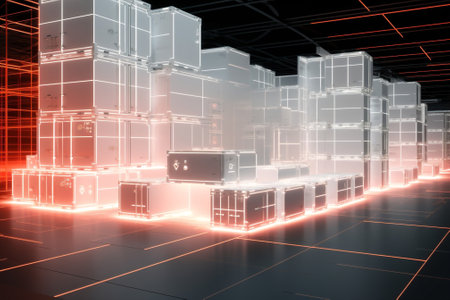 Cargo technology digital blue network box abstract computer square techの素材
