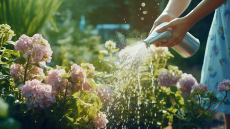 Woman harvesting working gardener flower business basket organic picking farmer horticulture watering agriculture plantの素材