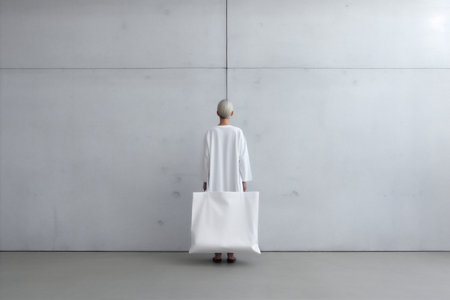 white woman fashion buy shopper template shopping market bag purchase layout. Generative AI.の素材