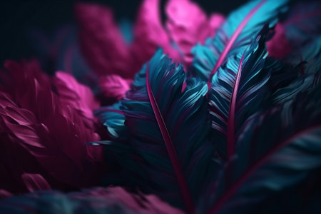 plant tropical leaf night jungle purple neon creative background art exotic. Generative AI.の素材