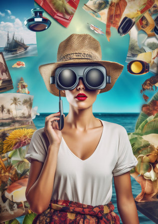 innovation woman abstract reality technology future virtual glasses digital vr travel. Generative AI.の素材