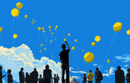 Sky balloon air clouds nature space blue white fly summerの素材