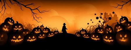 horror dark october black ghost halloween holiday orange night pumpkin. Generative AI.の素材