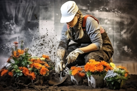 Man plant picking flower agriculture gardener farmerの素材