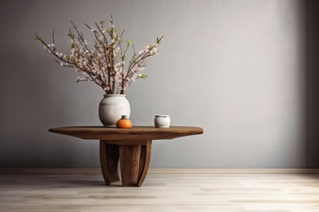 vase plaster space interior contemporary house decor design table wall copy home. Generative AI.の素材