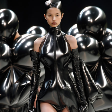 woman colourful latex portrait beautiful model girl fashion beauty make-up face. Generative AI.の素材