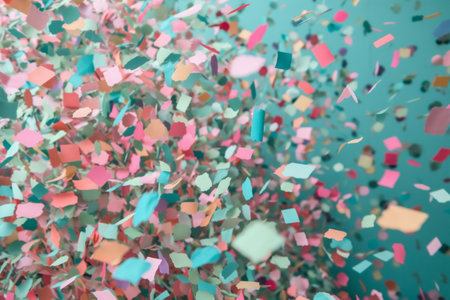 flying background party blue confetti colorful event celebration birthday festive carnival. Generative AI.の素材