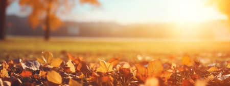 Sunny wood seasonal fall autumn wooden bokeh nature yellow background treeの素材