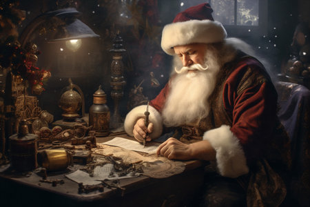merry holiday wish santa christmas letter table eve present gift. Generative AI.の素材