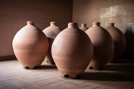 brown pottery art craft clay ceramic traditional container terracotta pot. Generative AI.の素材