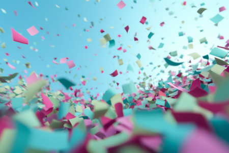 celebration carnival background blue flying colorful party event birthday confetti festive. Generative AI.の素材