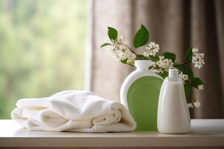 Spa white shampoo beauty health hygiene bathroom bottle body soap careの素材