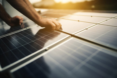 Climate solar photovoltaic windmill ecological sky electricity power panel renewable energyの素材