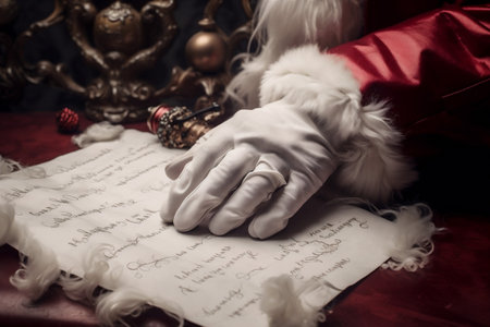 christmas table gift eve present wish holiday santa letter merry. Generative AI.の素材