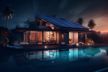 modern house design architecture home panel eco energy power solar. Generative AI.の素材