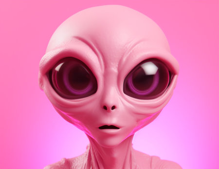 fiction face alien illustration science person portrait beautiful art pink fantasy. Generative AI.の素材