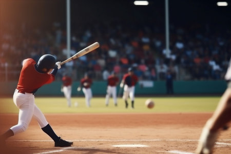 bat man softball player ball game field athlete baseball team sport. Generative AI.の素材