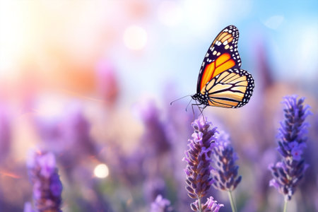 Butterfly purple plant summer nature lavender flower macro field beauty violetの素材