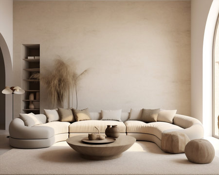 Design modern apartment room minimal furniture beige sofa decor home living style interior whiteの素材