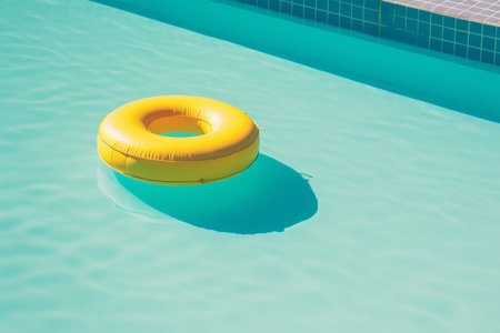 pool float circle rescue yellow vacation ring resort sunlight water. Generative AI.の素材
