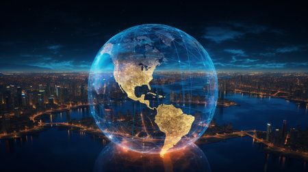 City future business technology internet net global world communication digital modernの素材