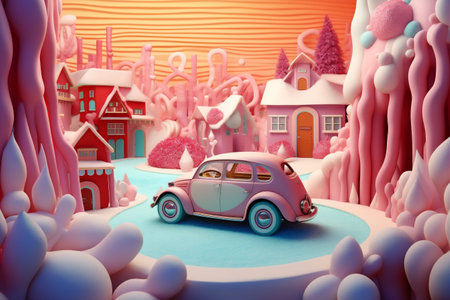 christmas holiday car gift retro candy winter merry snow festive. Generative AI.の素材