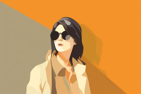 design woman glasses illustration modern face fashion poster portrait girl style. Generative AI.の素材