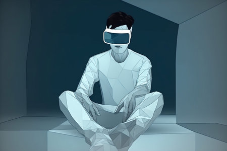 man goggles digital glasses futuristic vr cyber excited technology gadget headset. Generative AI.の素材